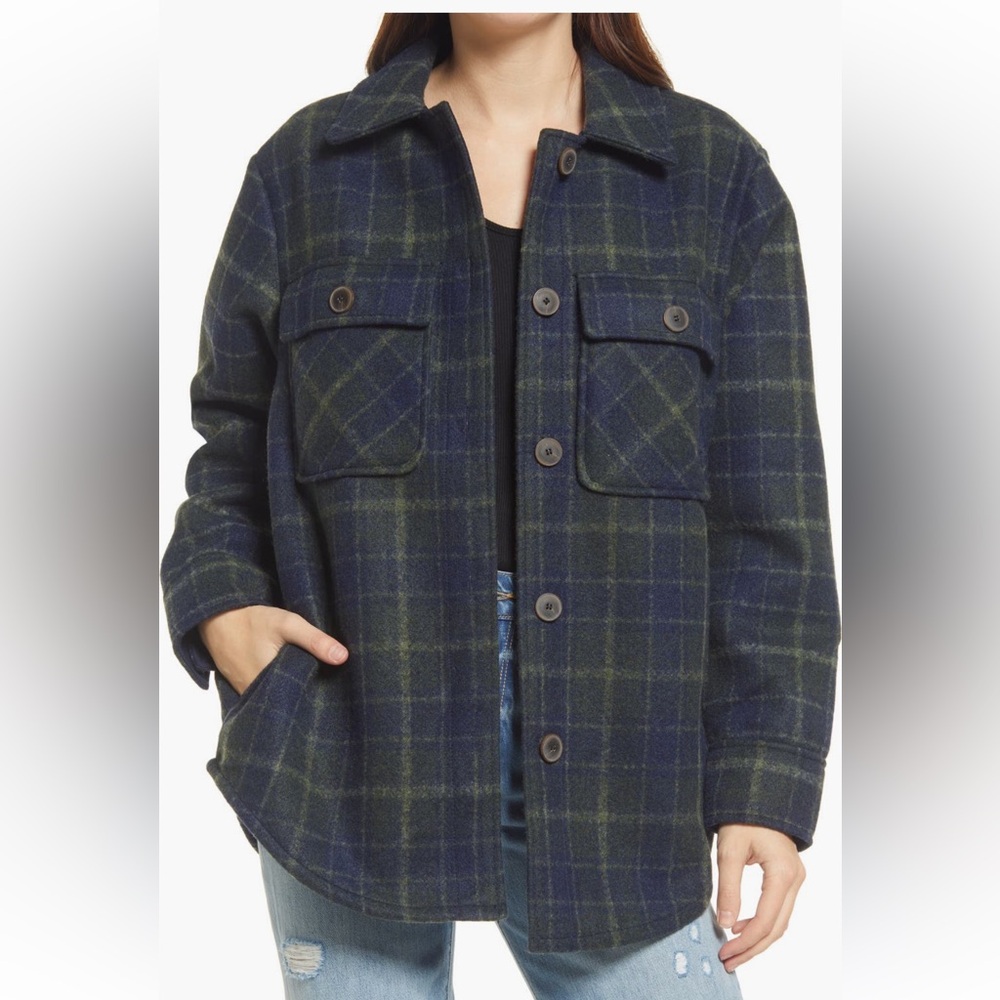 Treasure & Bond Plaid Shirt Jacket Fleece Oversized Shacket Large
